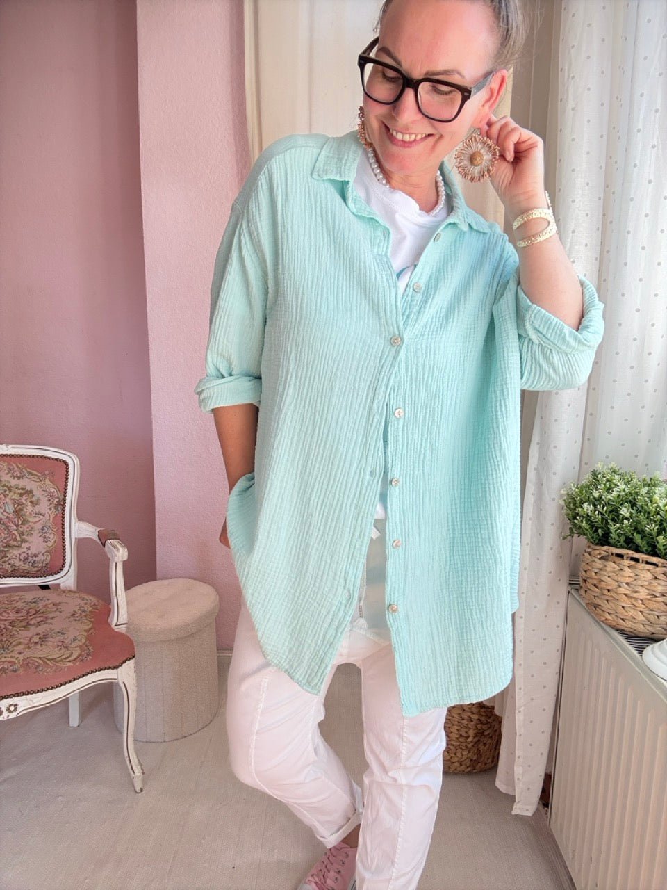 Hemd Bluse Musselin Aqua - FROLLEIN KÄTHE Shop