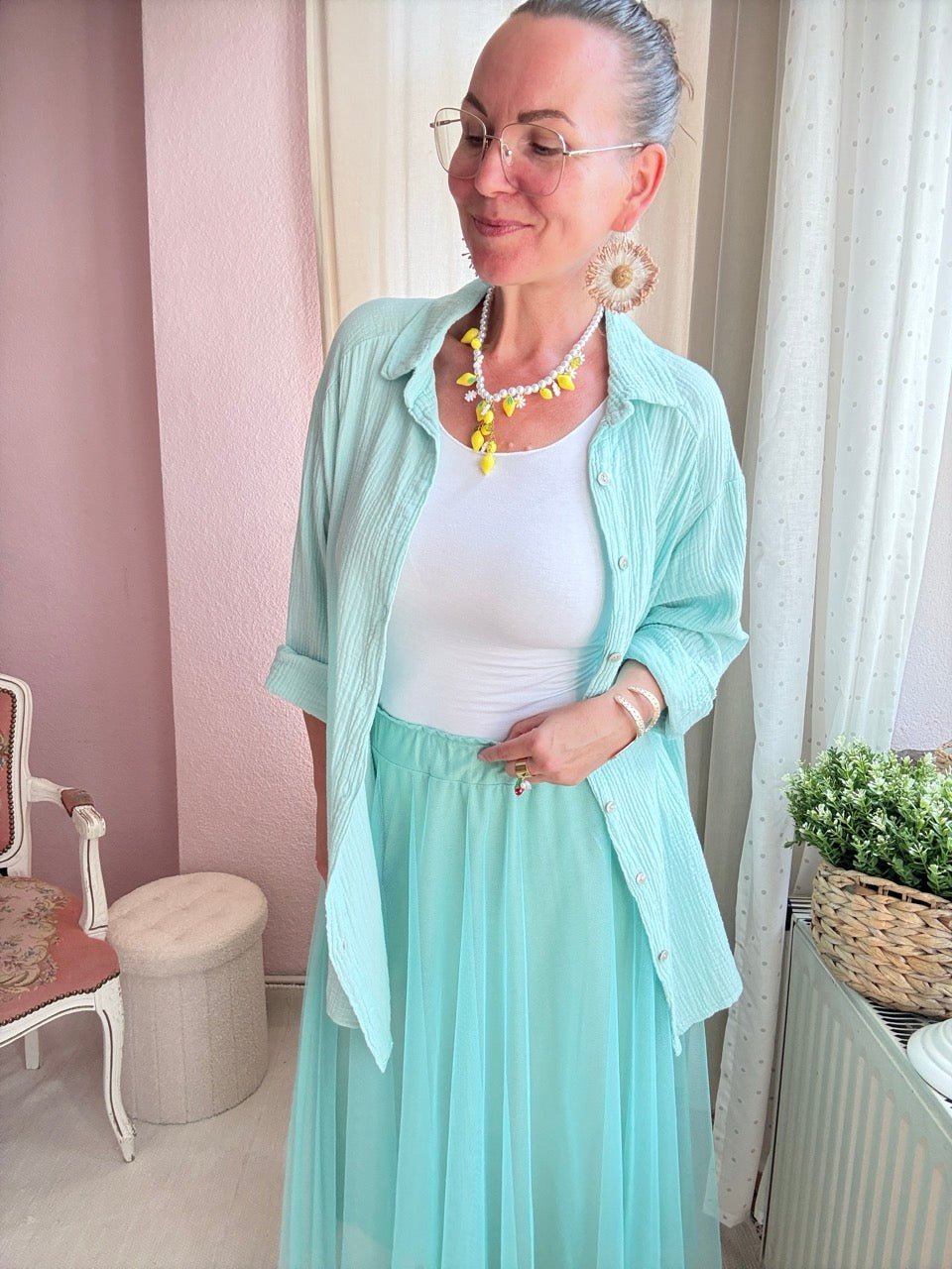 Hemd Bluse Musselin Aqua - FROLLEIN KÄTHE Shop