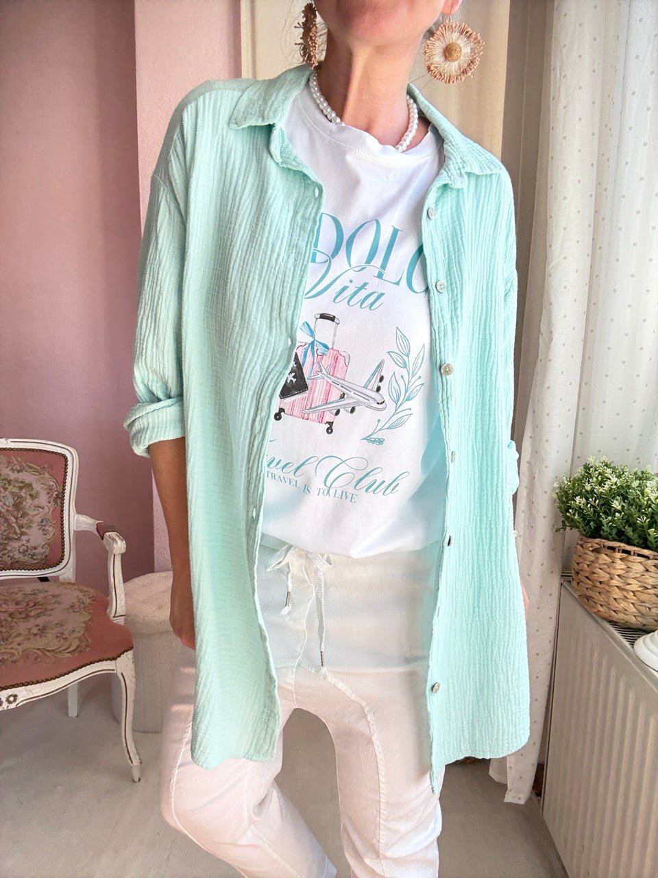 Hemd Bluse Musselin Aqua - FROLLEIN KÄTHE Shop