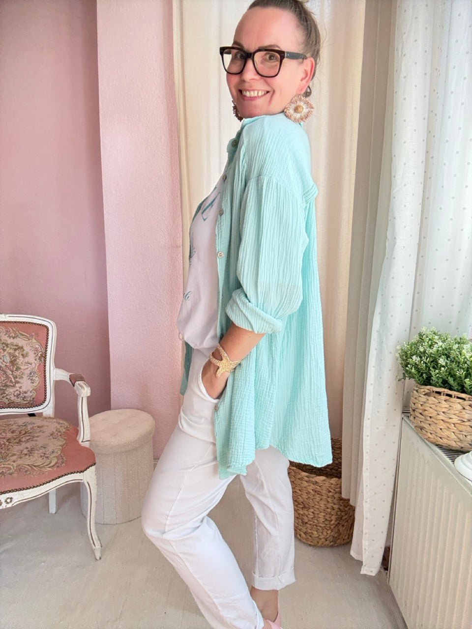 Hemd Bluse Musselin Aqua - FROLLEIN KÄTHE Shop