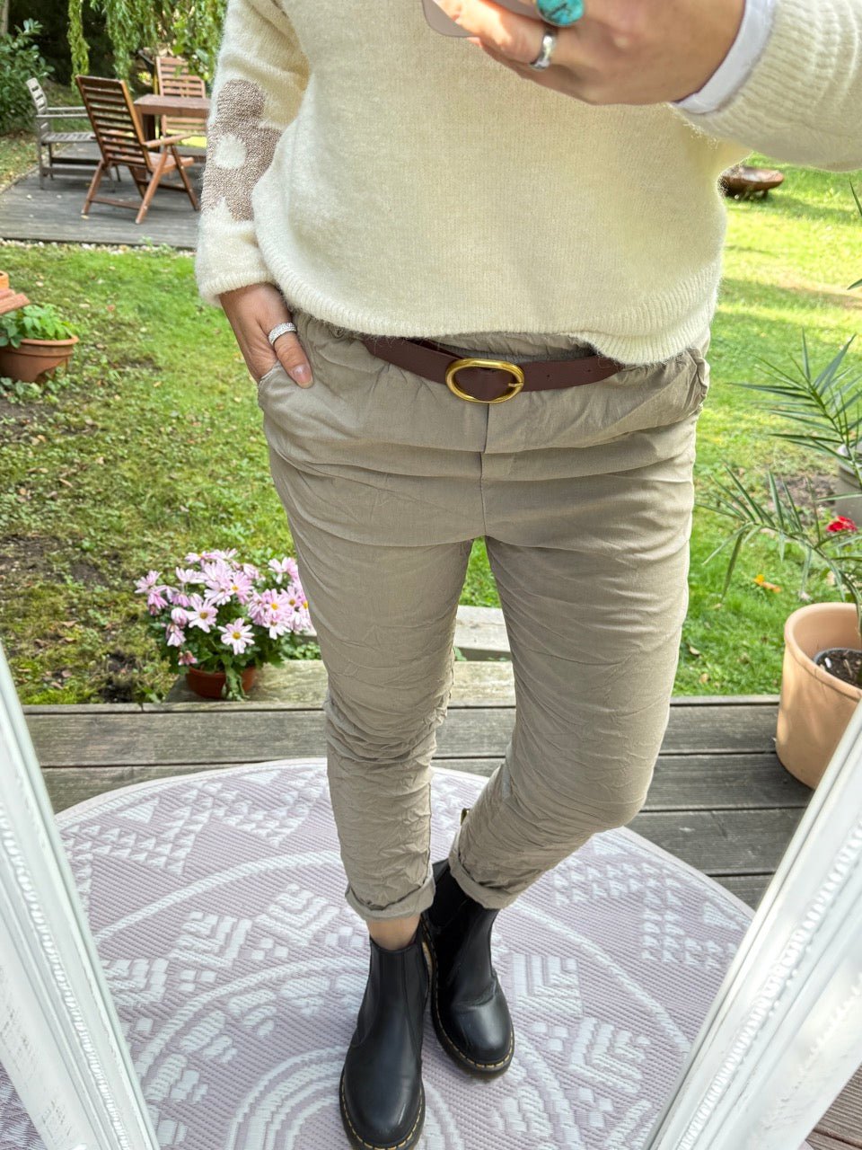 Hose Jogpants Cozy Style Sand mit Gürtel - FROLLEIN KÄTHE Shop