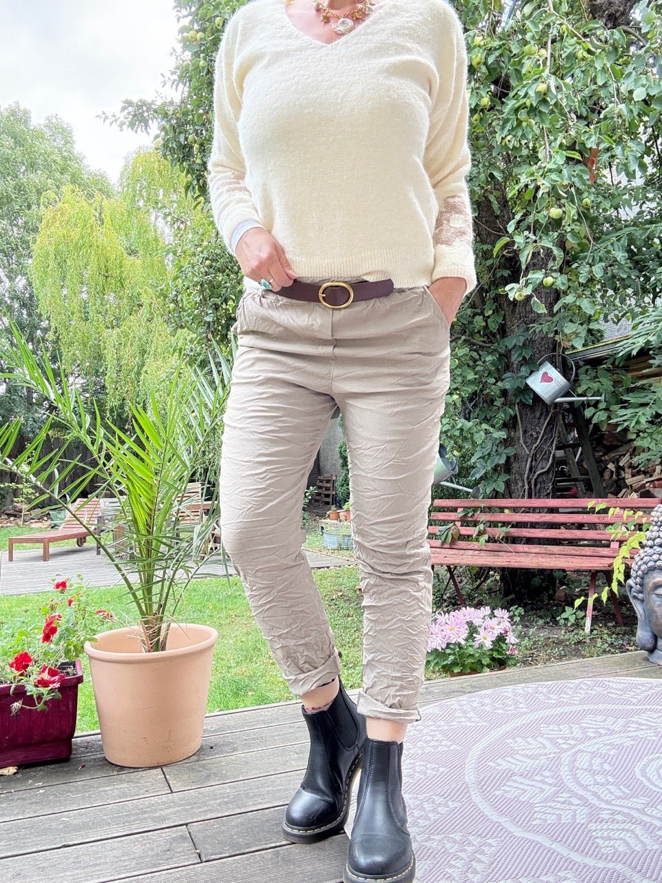 Hose Jogpants Cozy Style Sand mit Gürtel - FROLLEIN KÄTHE Shop