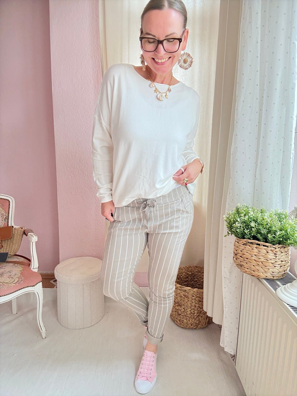 Hose Jogpants Stripe Taupe - FROLLEIN KÄTHE Shop