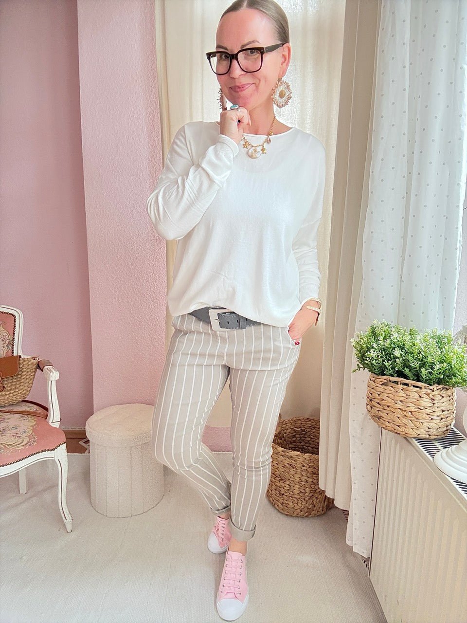 Hose Jogpants Stripe Taupe - FROLLEIN KÄTHE Shop