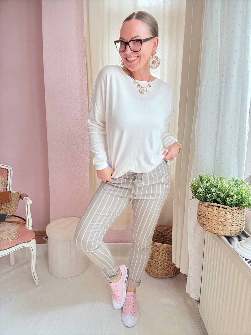 Hose Jogpants Stripe Taupe - FROLLEIN KÄTHE Shop