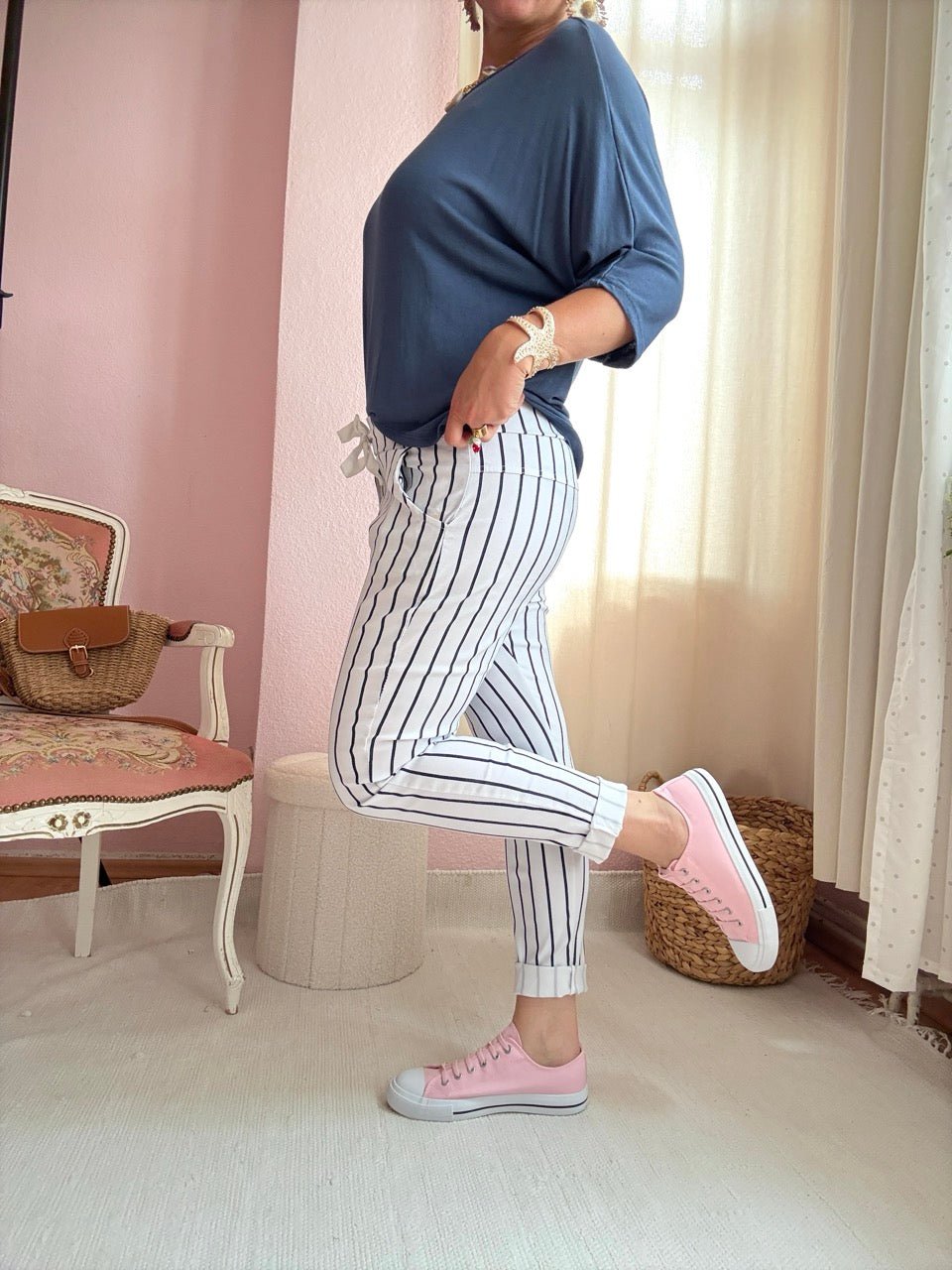 Hose Jogpants Stripe Weiß - FROLLEIN KÄTHE Shop