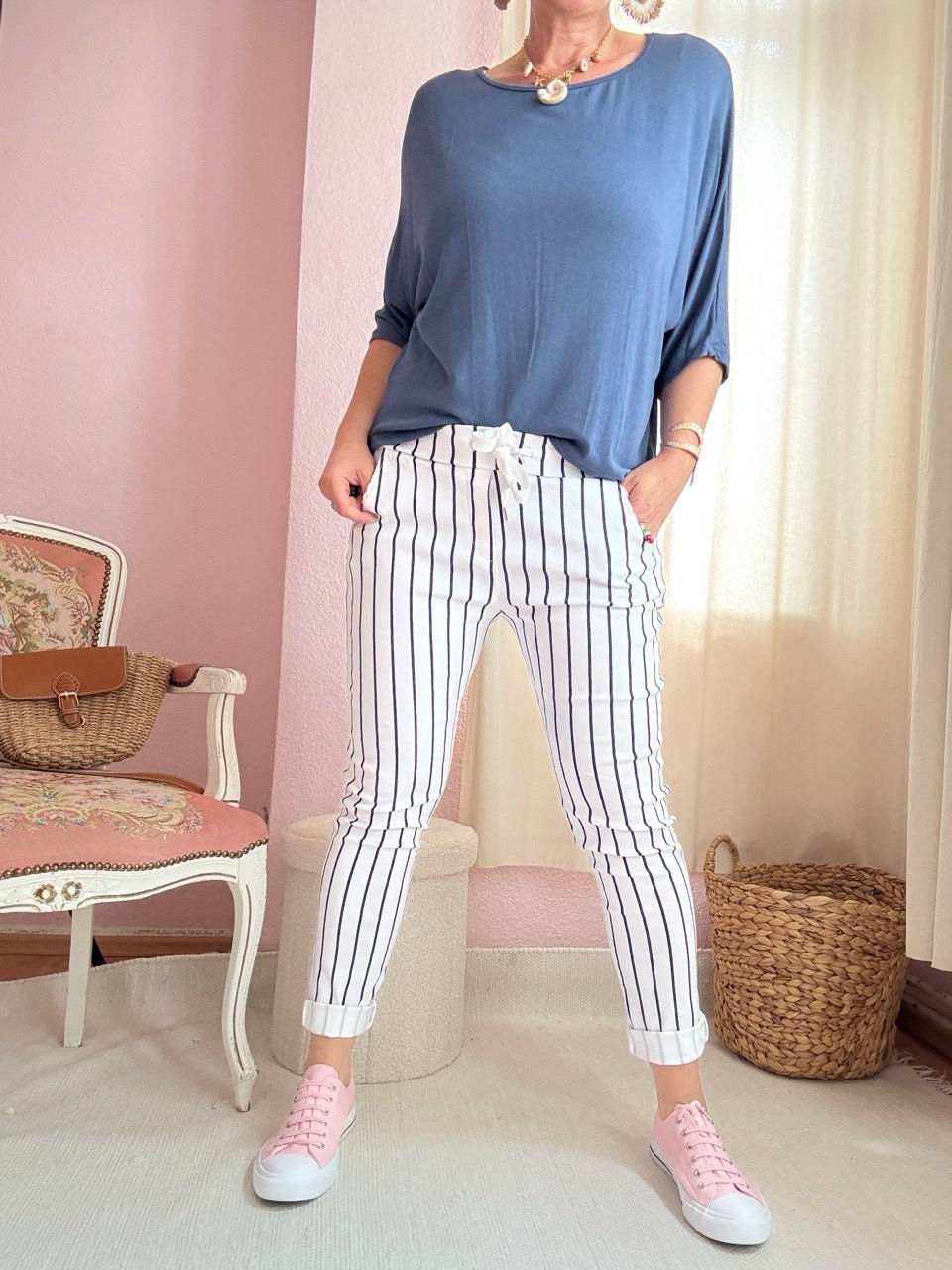 Hose Jogpants Stripe Weiß - FROLLEIN KÄTHE Shop