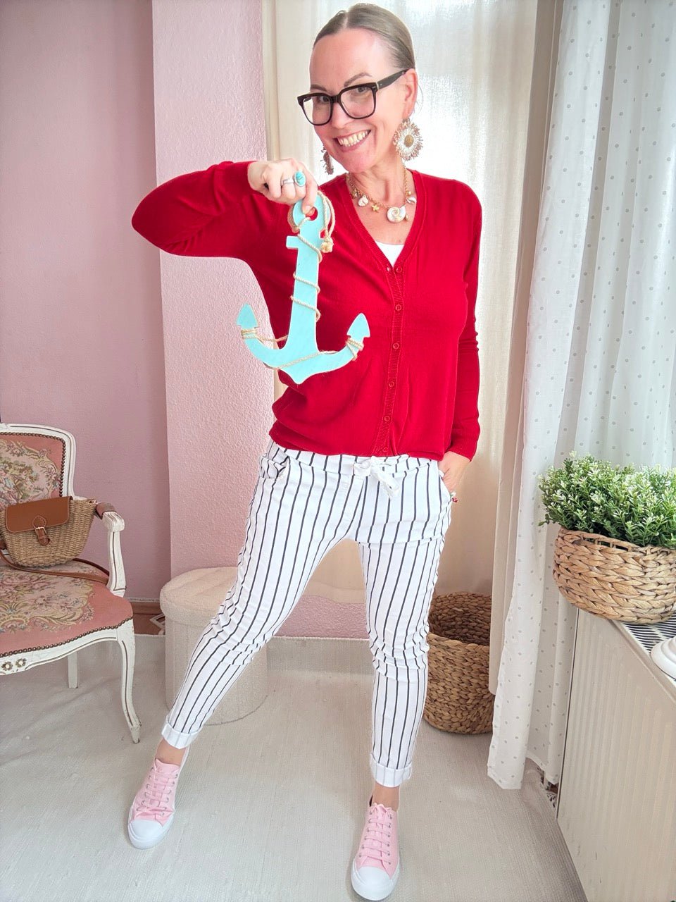 Hose Jogpants Stripe Weiß - FROLLEIN KÄTHE Shop