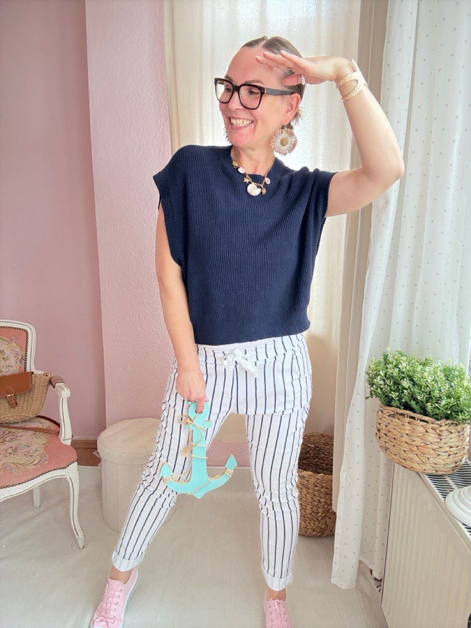 Hose Jogpants Stripe Weiß - FROLLEIN KÄTHE Shop