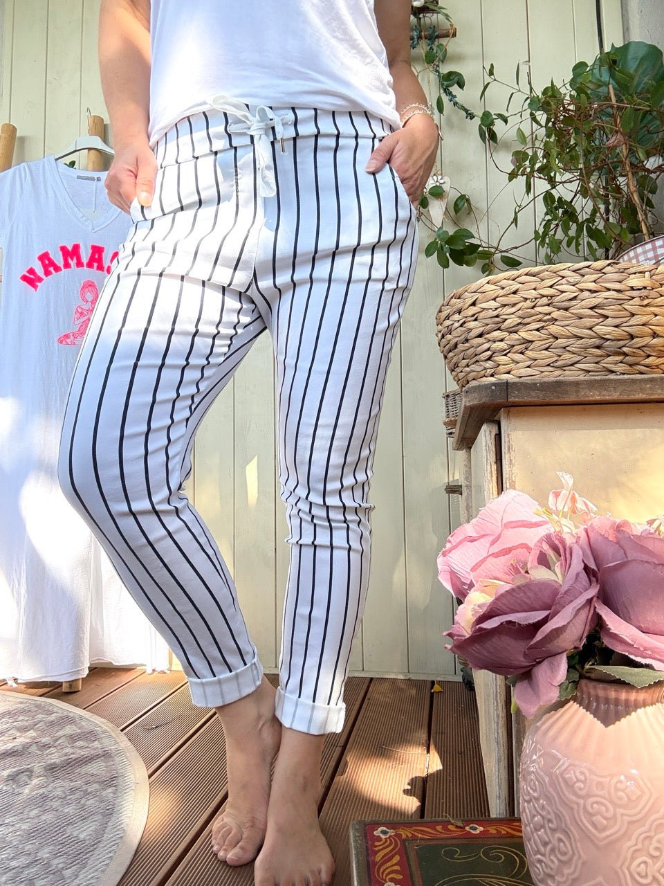 Hose Jogpants Stripe Weiß - FROLLEIN KÄTHE Shop
