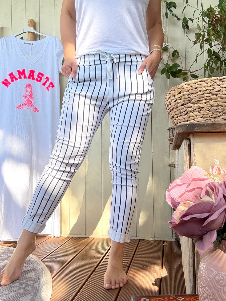 Hose Jogpants Stripe Weiß - FROLLEIN KÄTHE Shop