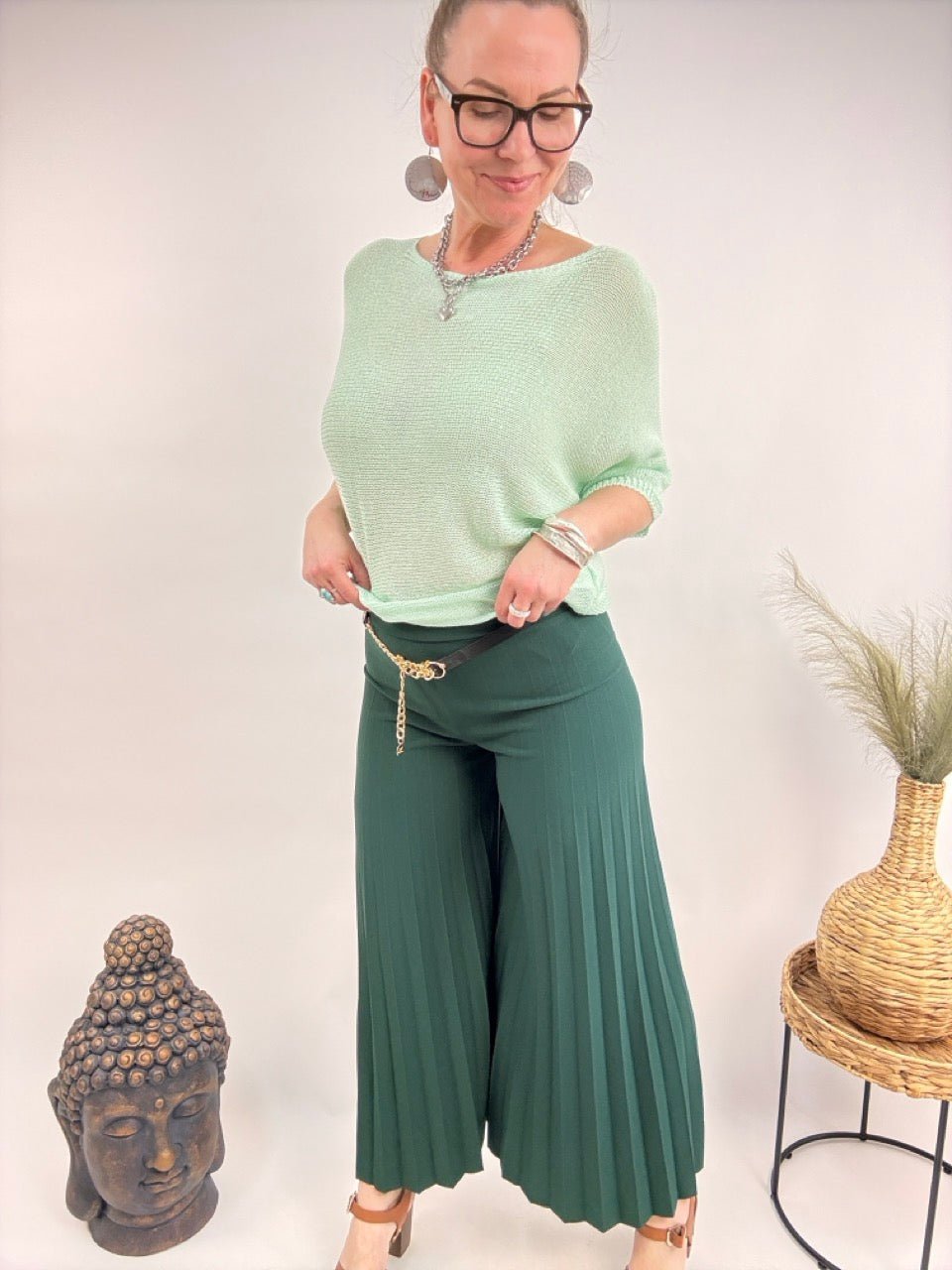 Hose Laury Plissee Grün - FROLLEIN KÄTHE Shop