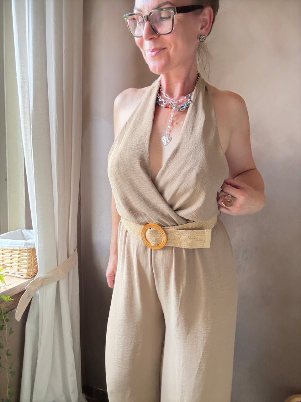 Jumpsuit Marla mit Gürtel Cappuccino - FROLLEIN KÄTHE Shop