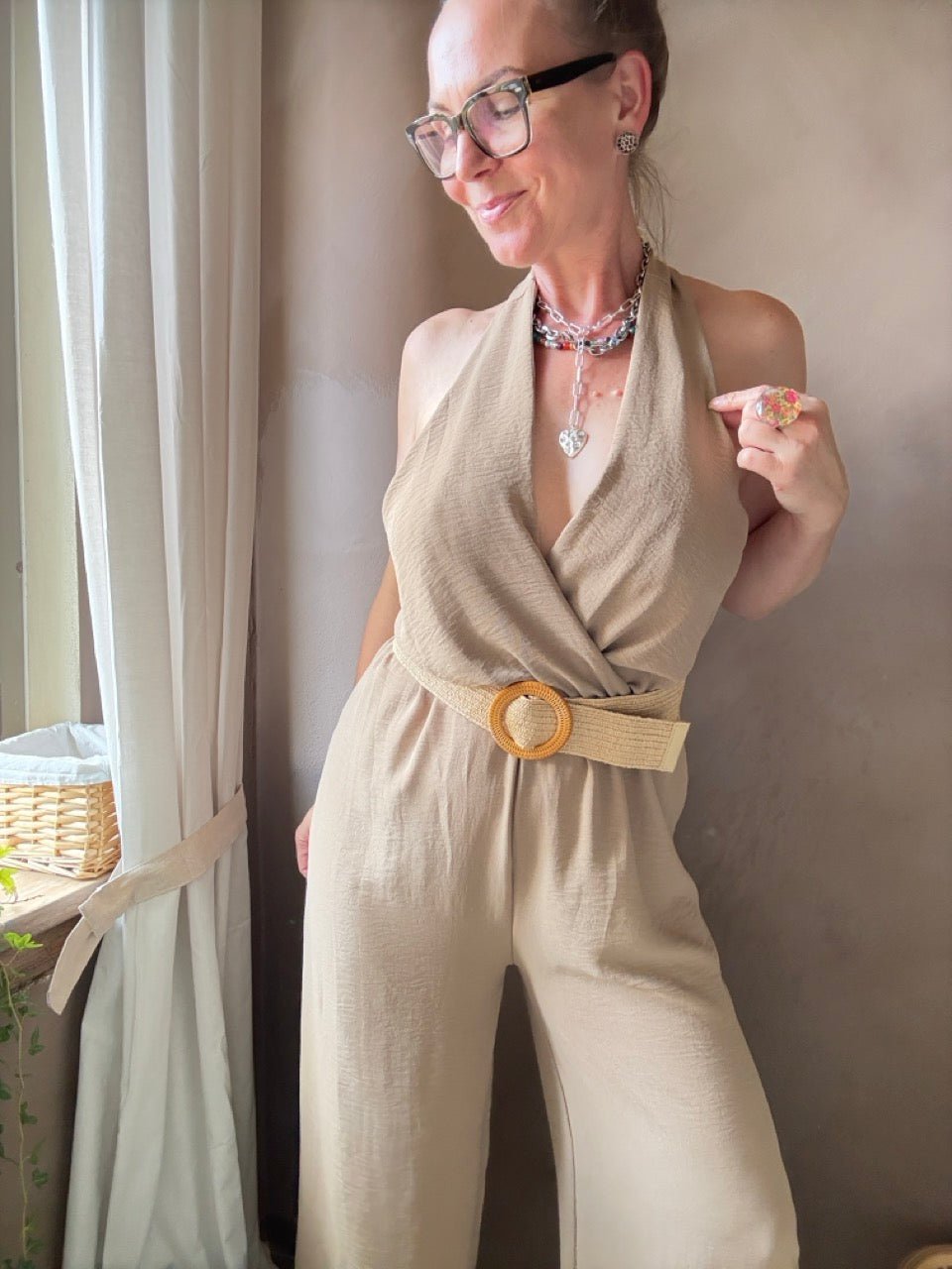 Jumpsuit Marla mit Gürtel Cappuccino - FROLLEIN KÄTHE Shop