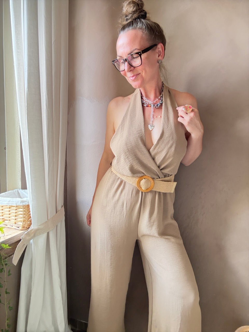 Jumpsuit Marla mit Gürtel Cappuccino - FROLLEIN KÄTHE Shop