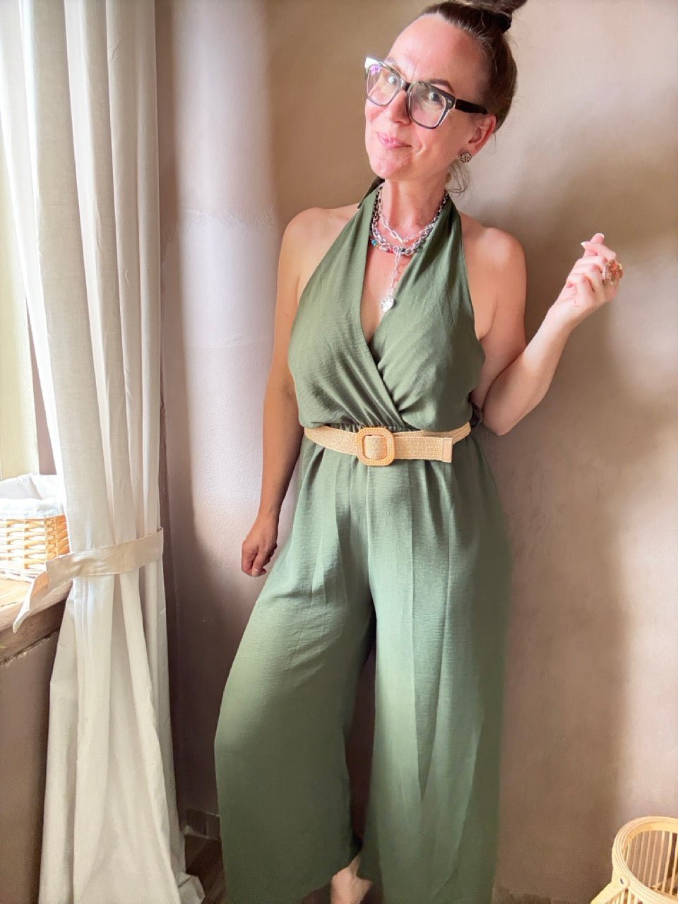 Jumpsuit Marla mit Gürtel Olive - FROLLEIN KÄTHE Shop