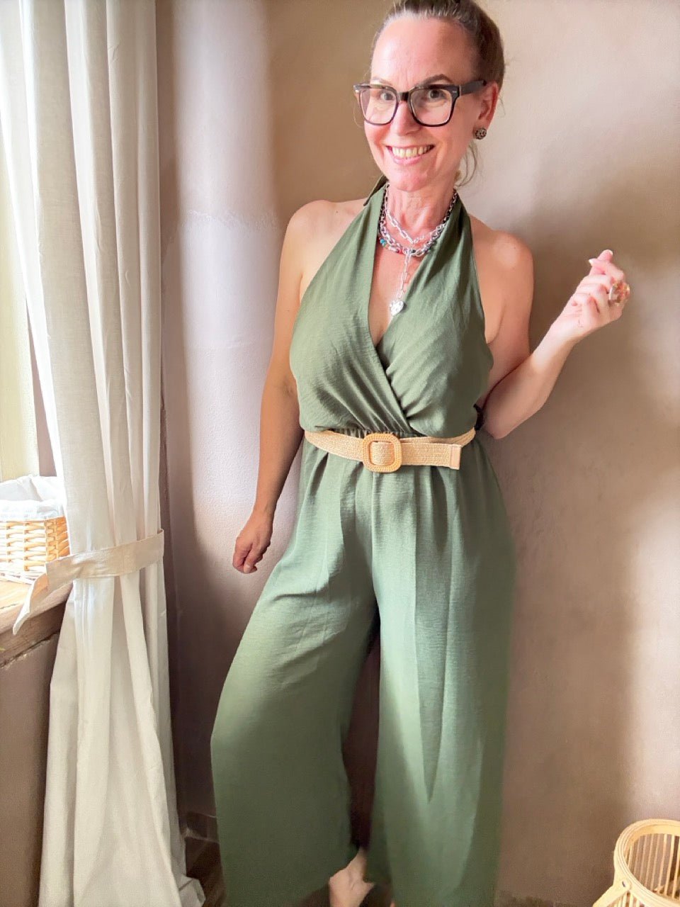 Jumpsuit Marla mit Gürtel Olive - FROLLEIN KÄTHE Shop