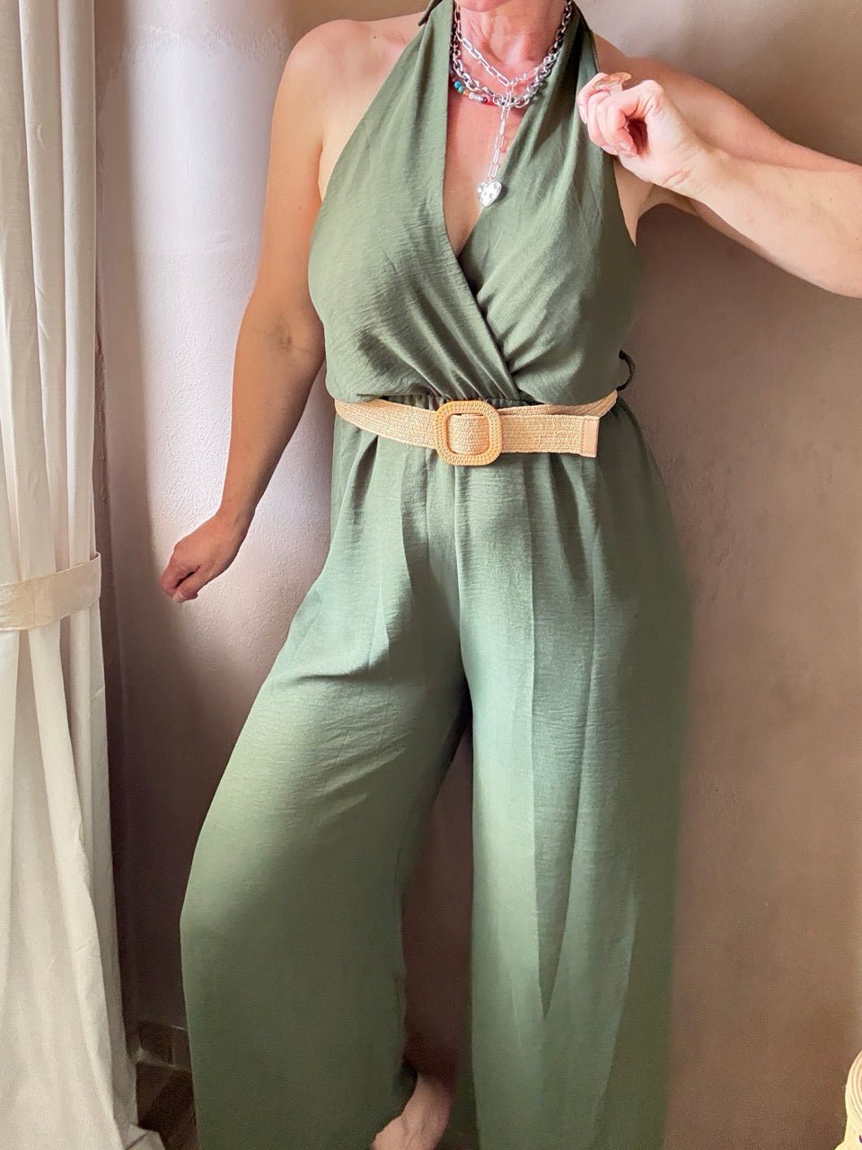 Jumpsuit Marla mit Gürtel Olive - FROLLEIN KÄTHE Shop