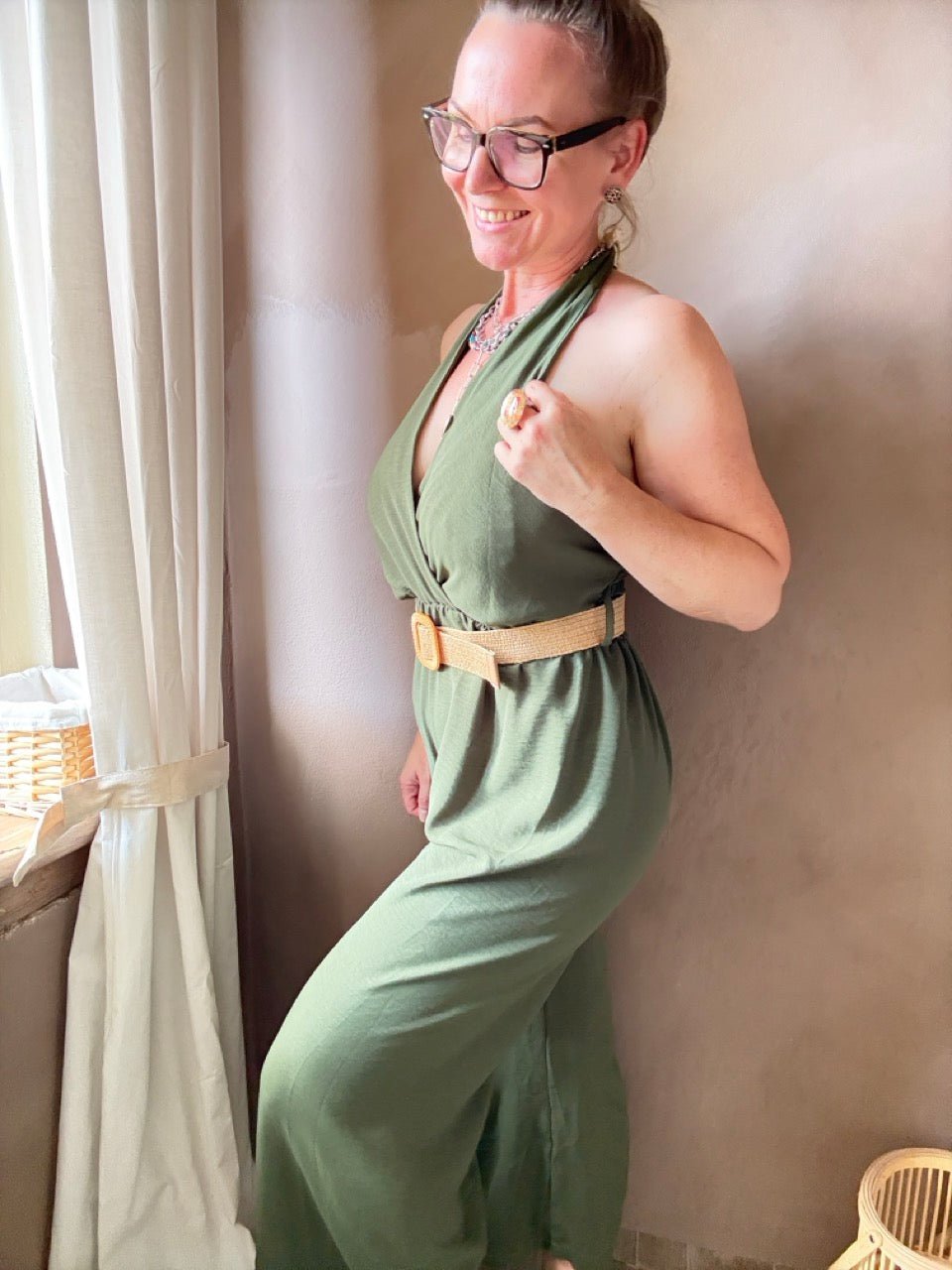 Jumpsuit Marla mit Gürtel Olive - FROLLEIN KÄTHE Shop
