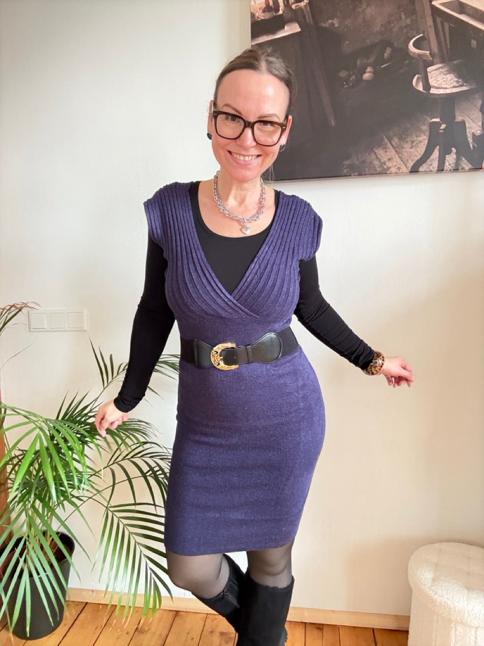 Kleid Lissy Violett mit Gürtel - FROLLEIN KÄTHE Shop
