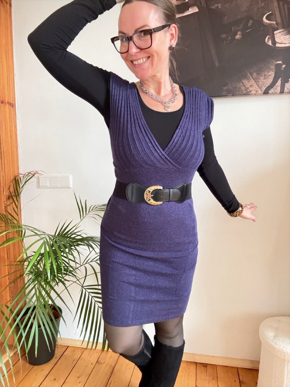 Kleid Lissy Violett mit Gürtel - FROLLEIN KÄTHE Shop
