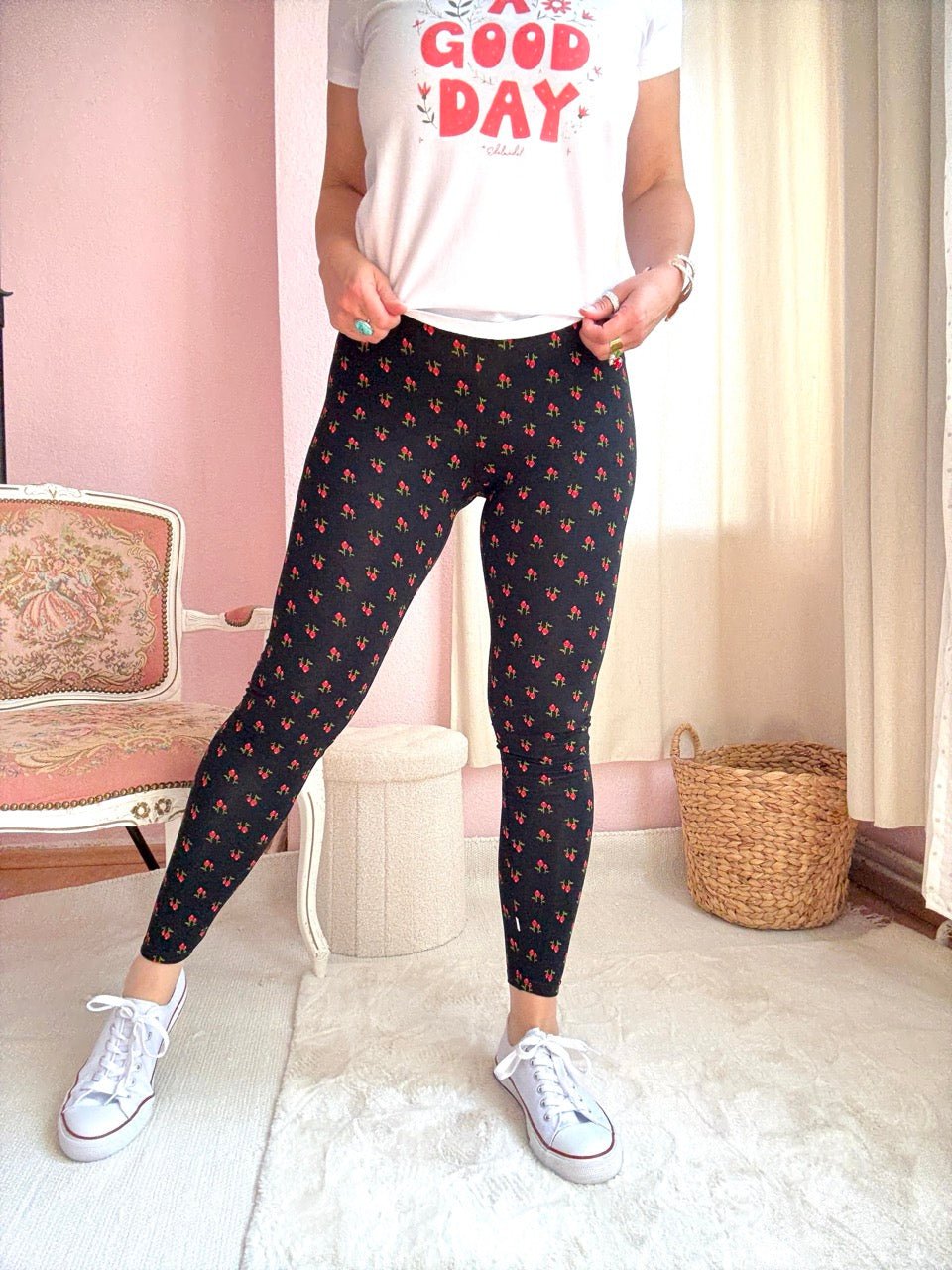 Leggings Flower Day Schwarz - FROLLEIN KÄTHE Shop