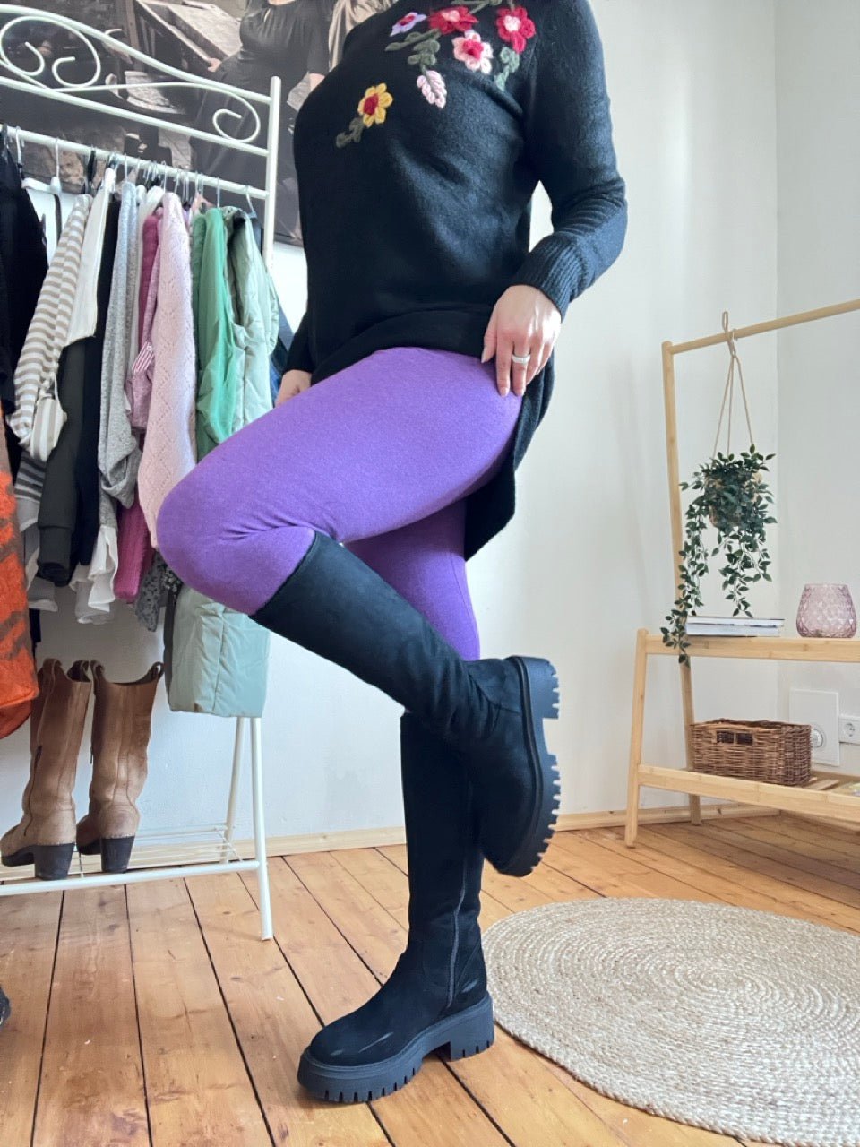 Leggings Strickschick Violett - FROLLEIN KÄTHE Shop
