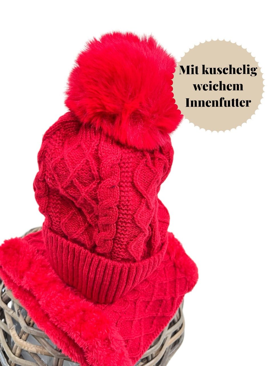 Mütze & Halswärmer Set Schwarz Rot - FROLLEIN KÄTHE Shop