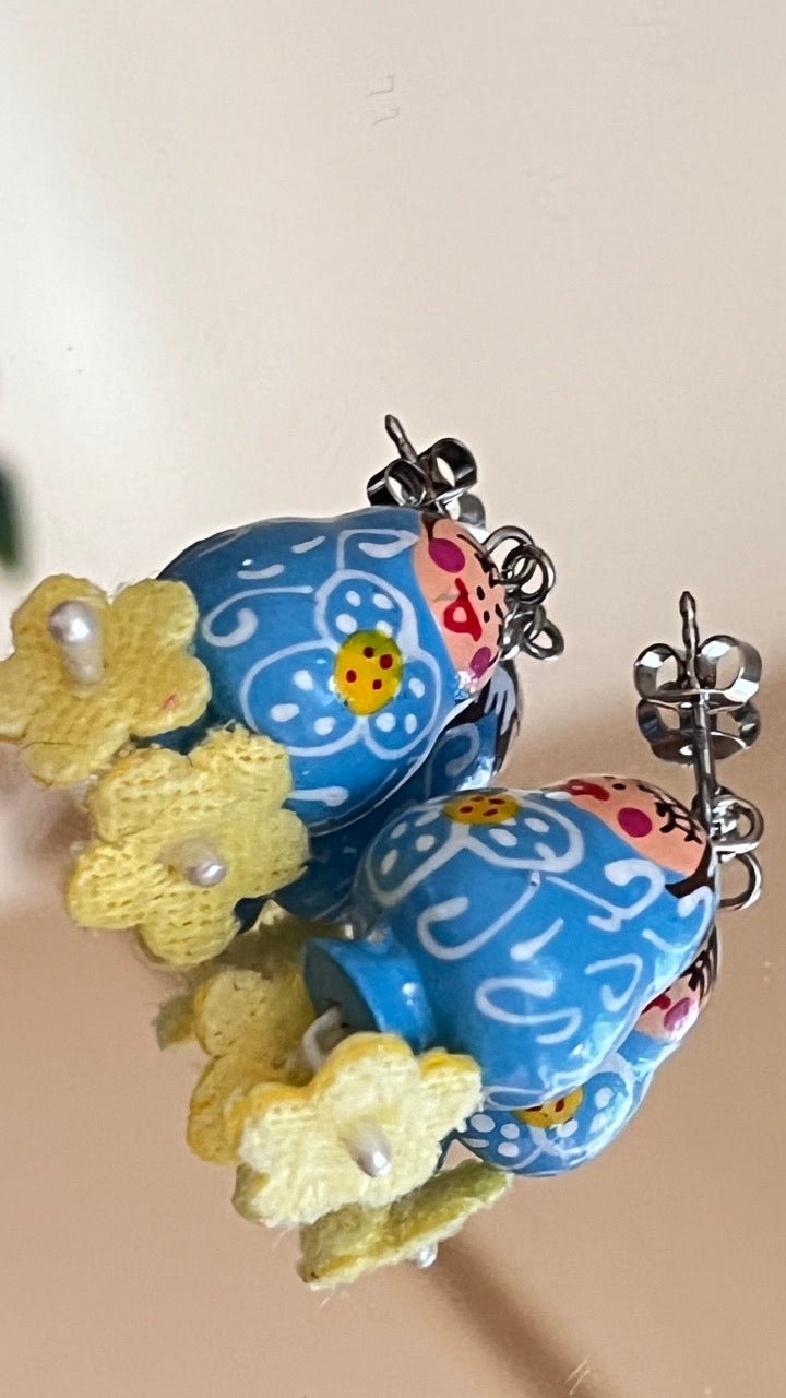 Ohrhänger Matroschka Blau Handarbeit - FROLLEIN KÄTHE Shop