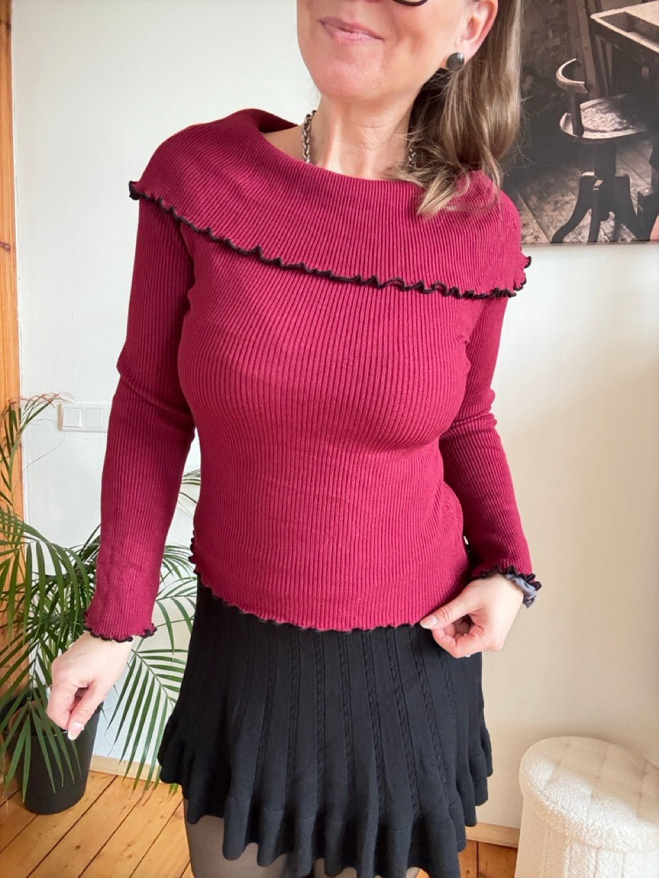 Pulli Carmen Dunkelrot - FROLLEIN KÄTHE Shop