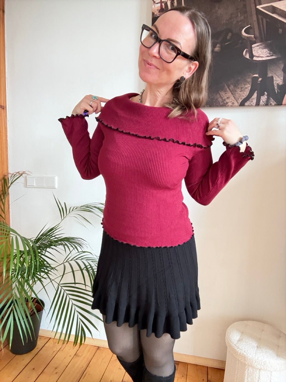 Pulli Carmen Dunkelrot - FROLLEIN KÄTHE Shop