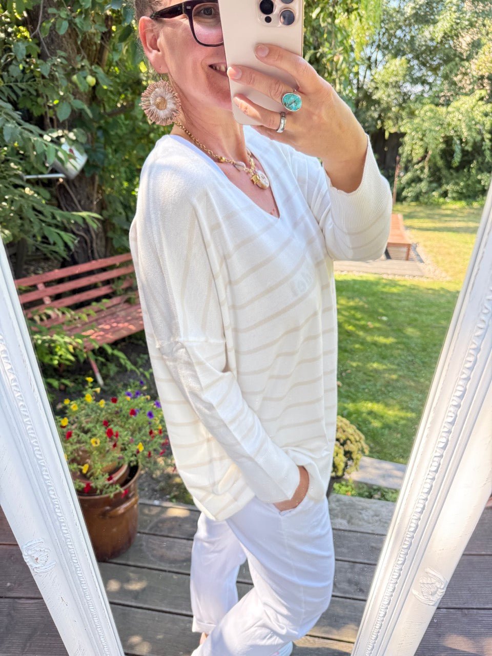 Pulli Cora Stripe Weiß Cream - FROLLEIN KÄTHE Shop