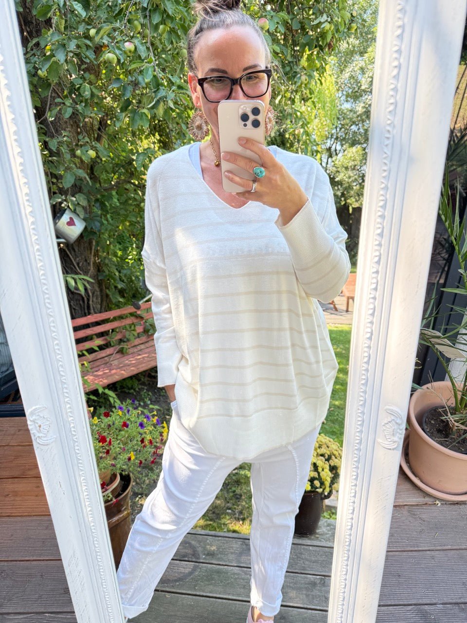 Pulli Cora Stripe Weiß Cream - FROLLEIN KÄTHE Shop