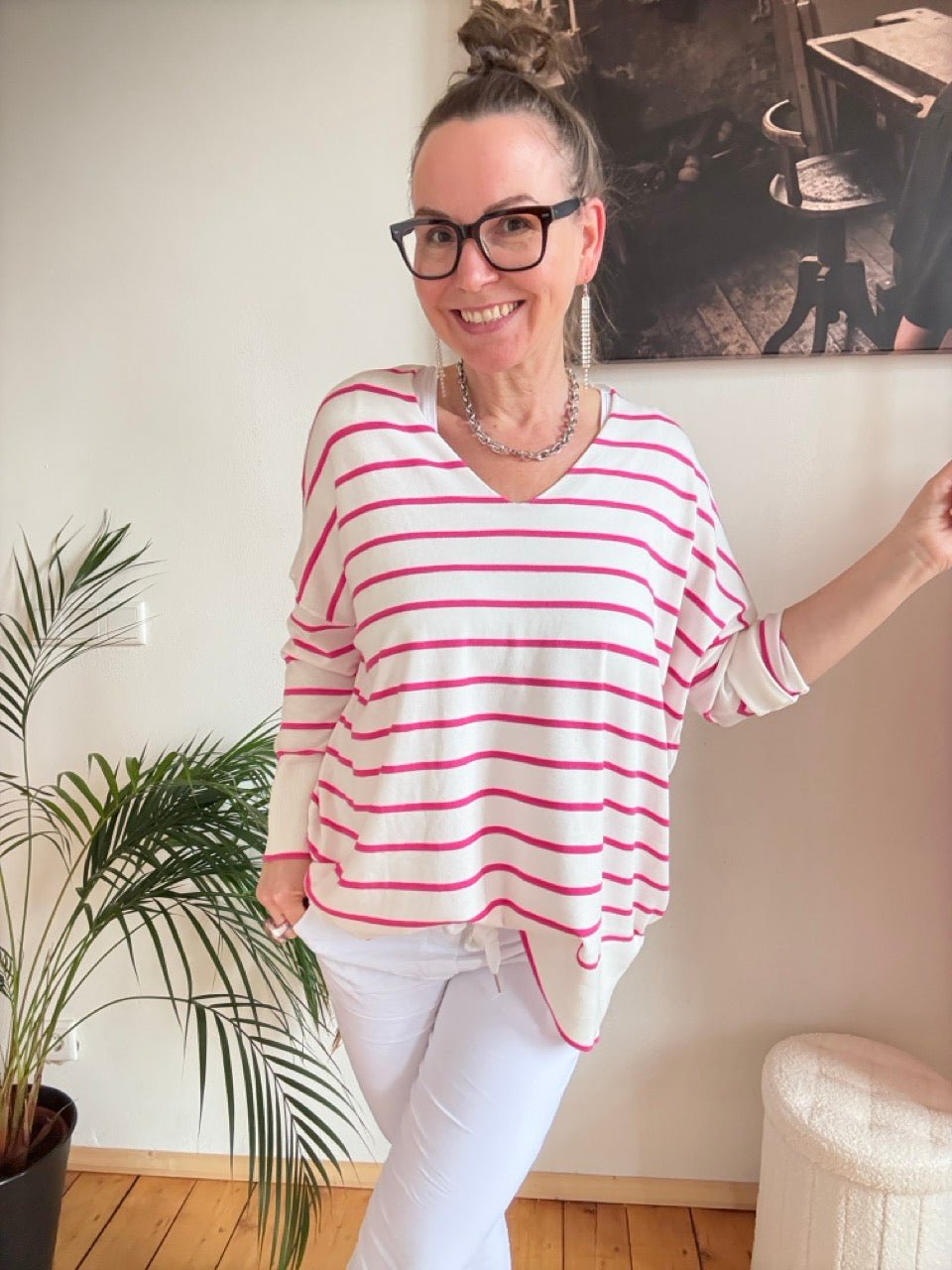 Pulli Cora Stripe Weiß Rose - FROLLEIN KÄTHE Shop