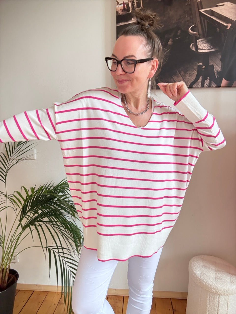 Pulli Cora Stripe Weiß Rose - FROLLEIN KÄTHE Shop