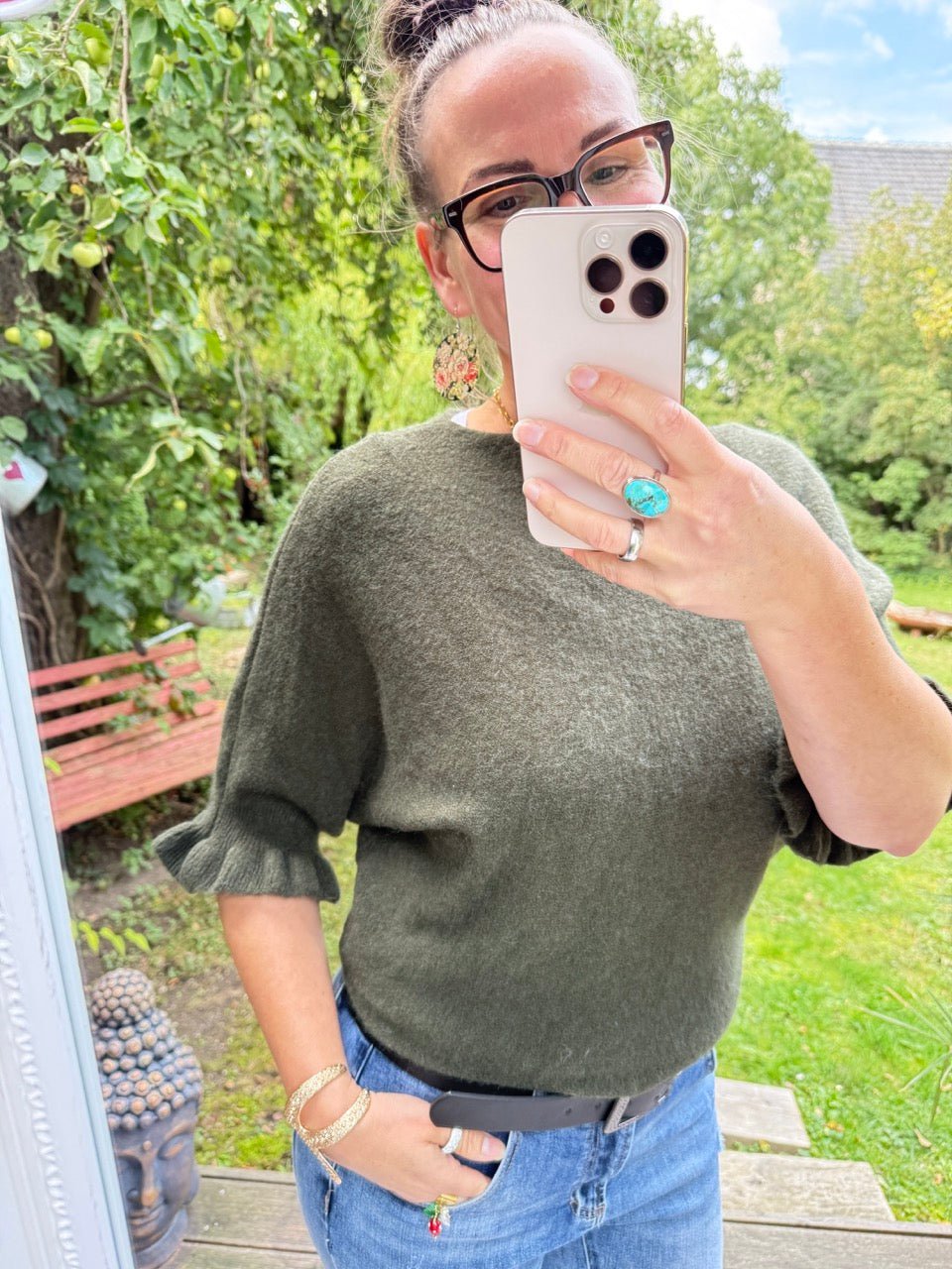 Pulli Rüschenglück Olive Grün - FROLLEIN KÄTHE Shop