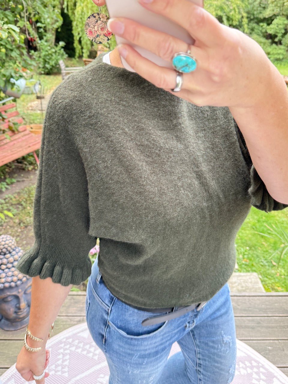 Pulli Rüschenglück Olive Grün - FROLLEIN KÄTHE Shop