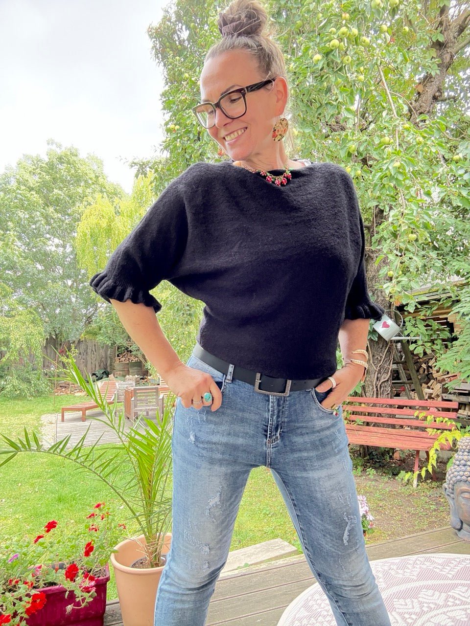 Pulli Rüschenglück Schwarz - FROLLEIN KÄTHE Shop