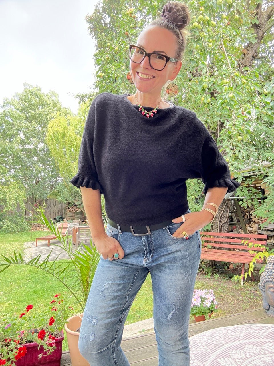 Pulli Rüschenglück Schwarz - FROLLEIN KÄTHE Shop