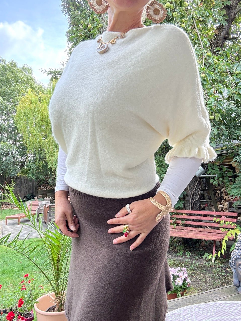 Pulli Rüschenglück Wollweiß - FROLLEIN KÄTHE Shop