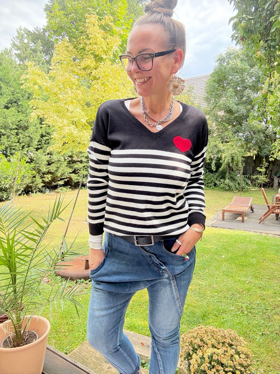 Pulli Stripes in Love Schwarz - FROLLEIN KÄTHE Shop