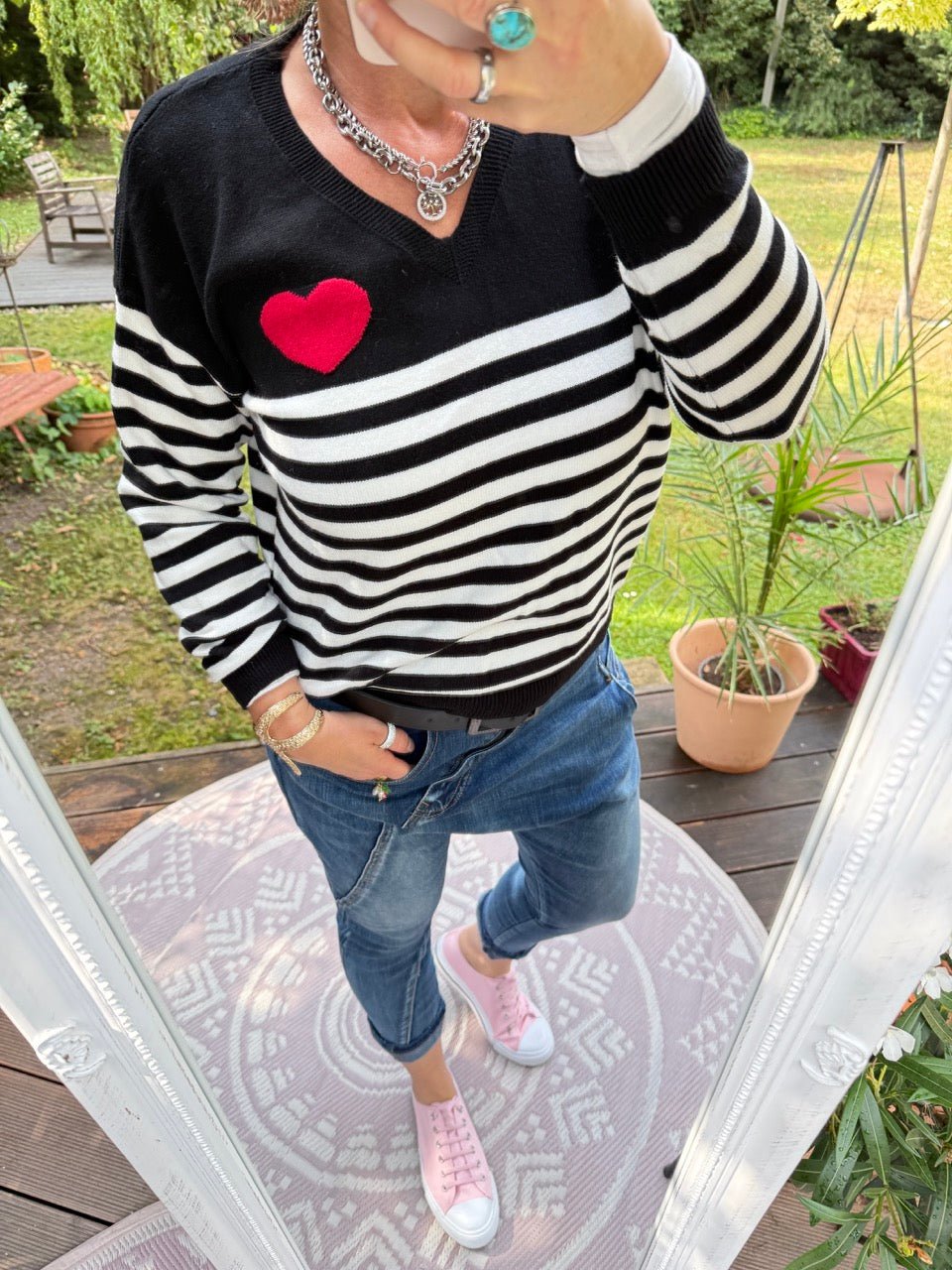 Pulli Stripes in Love Schwarz - FROLLEIN KÄTHE Shop