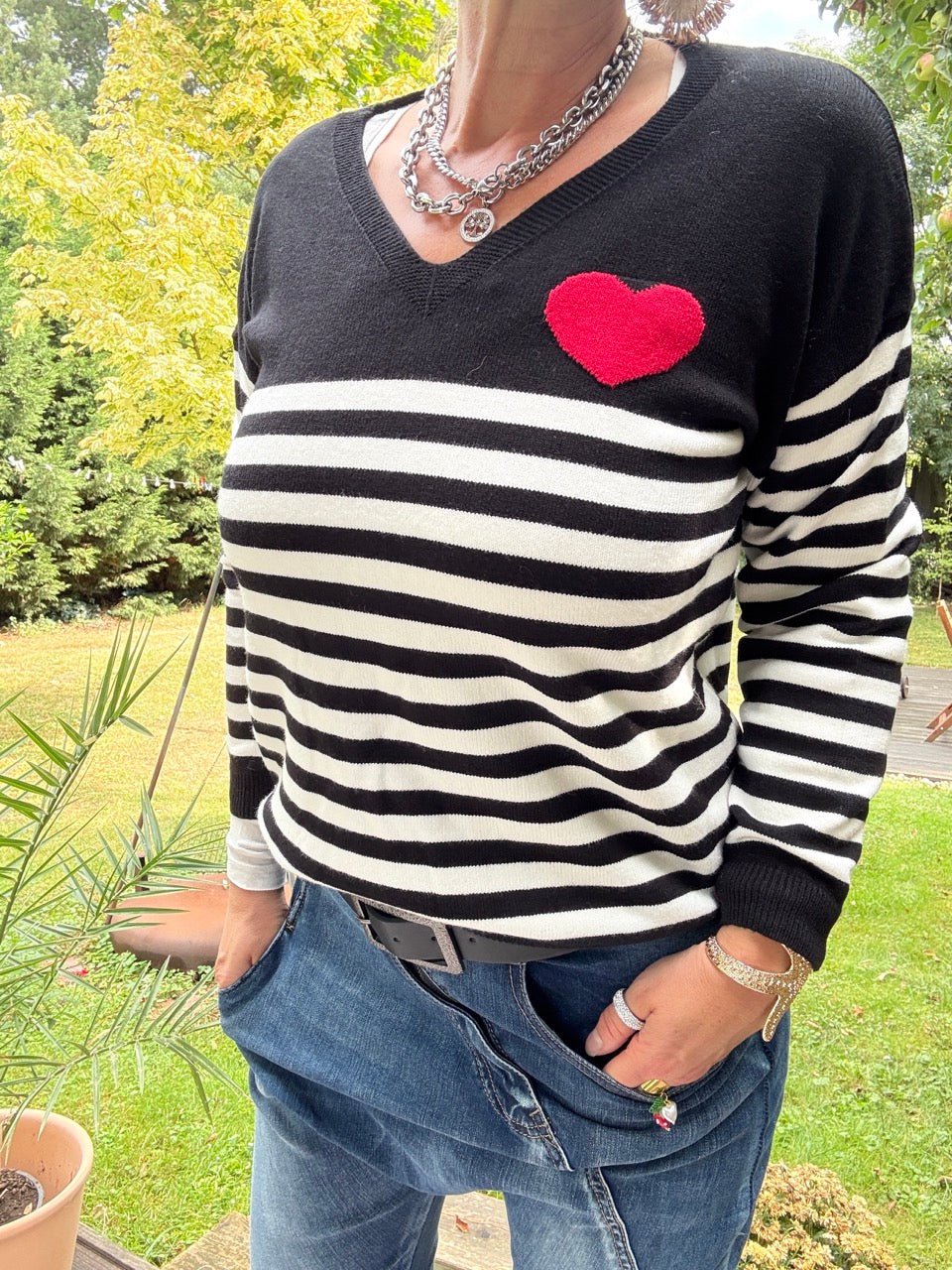 Pulli Stripes in Love Schwarz - FROLLEIN KÄTHE Shop