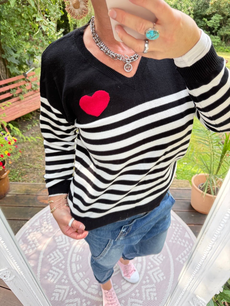 Pulli Stripes in Love Schwarz - FROLLEIN KÄTHE Shop