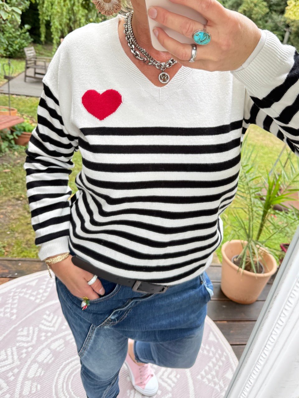 Pulli Stripes in Love Weiß - FROLLEIN KÄTHE Shop