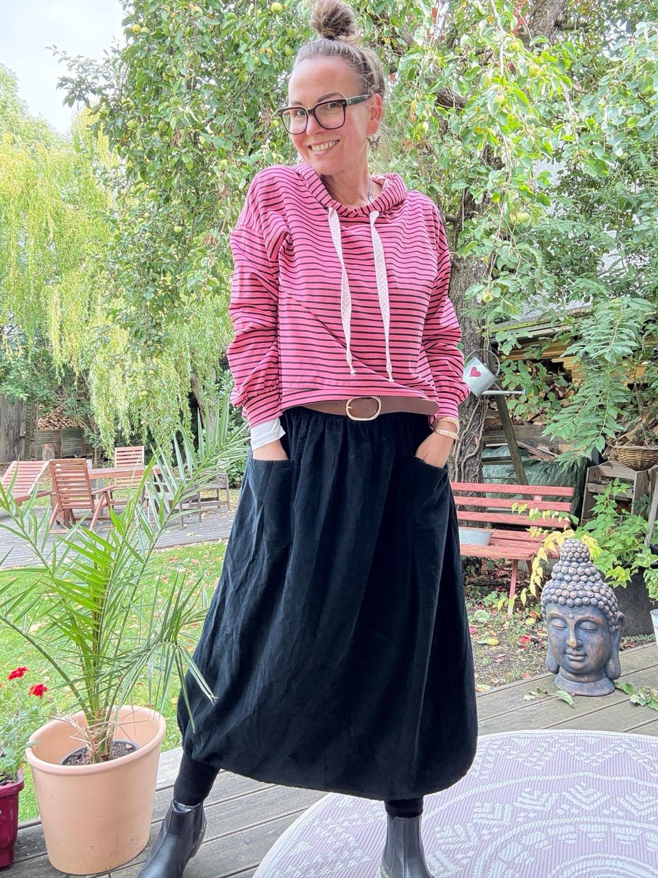 Rock Sofie Schwarz mit Gürtel - FROLLEIN KÄTHE Shop