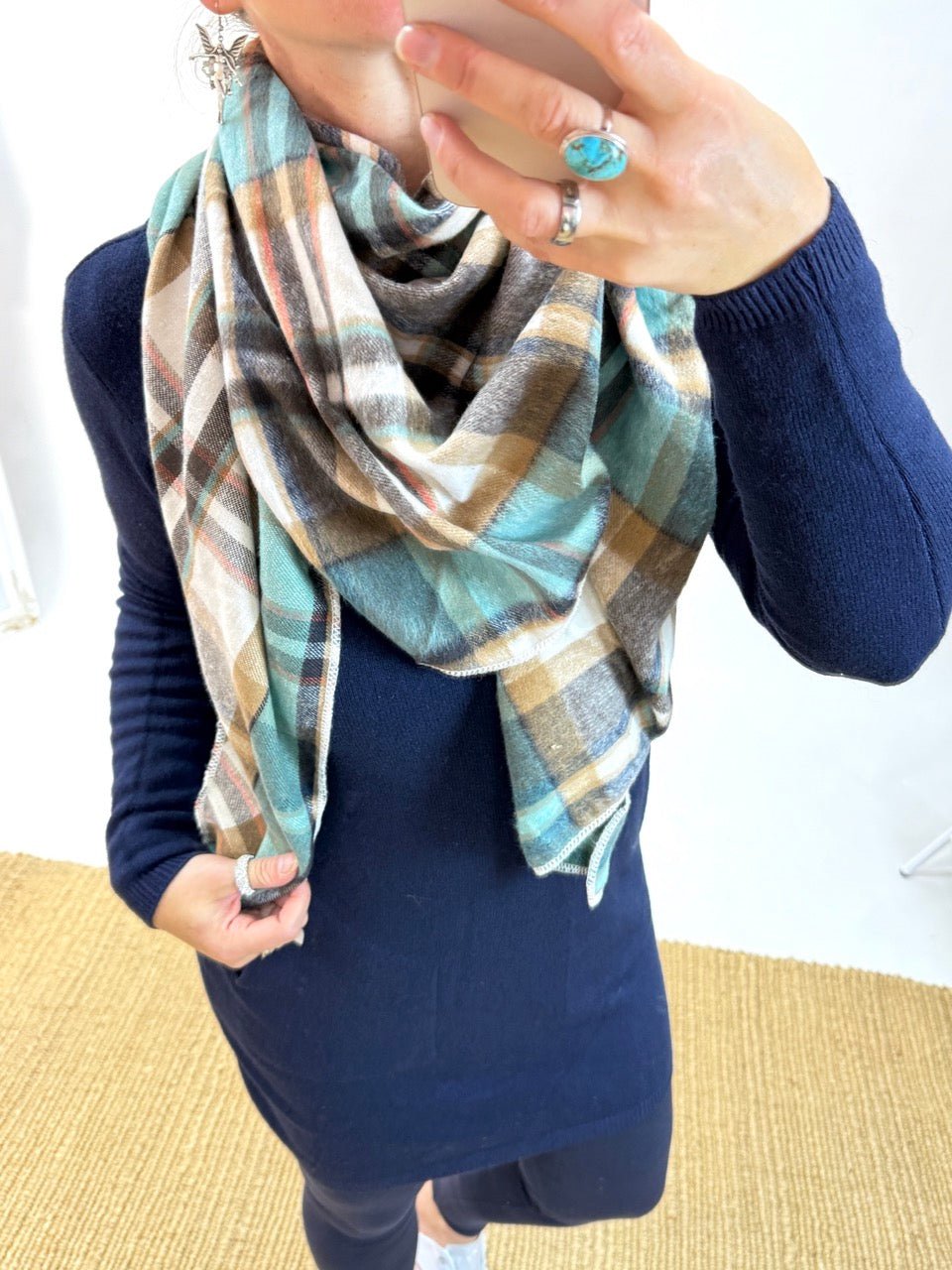 Schal Karo Karo Blau Weiß - FROLLEIN KÄTHE Shop