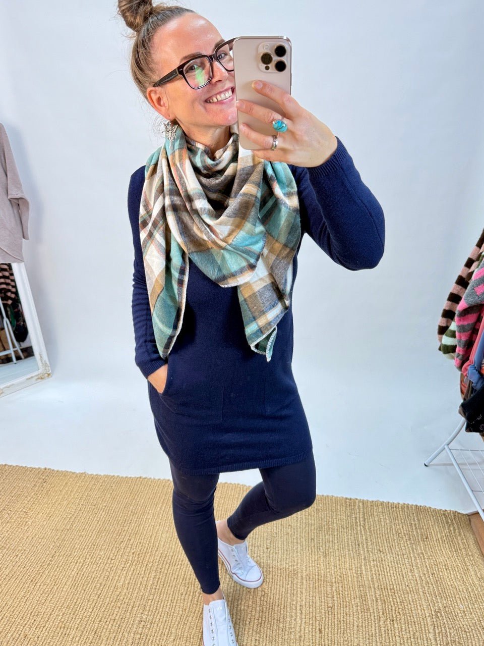 Schal Karo Karo Blau Weiß - FROLLEIN KÄTHE Shop