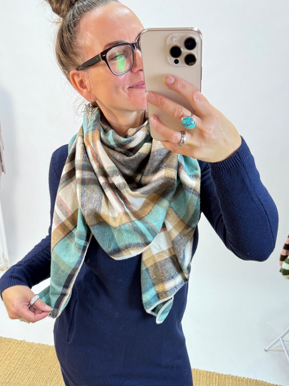 Schal Karo Karo Blau Weiß - FROLLEIN KÄTHE Shop