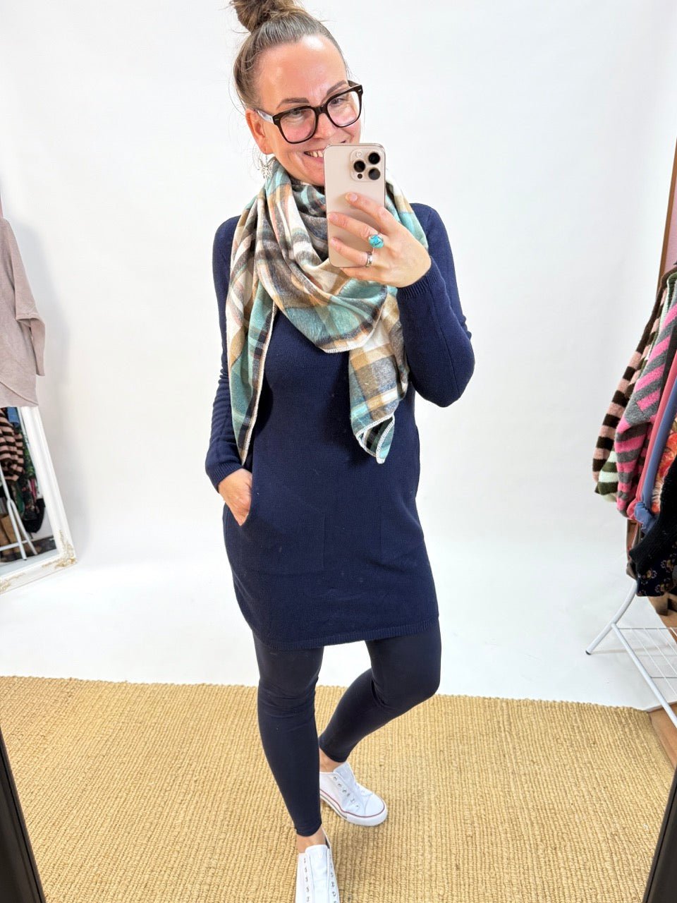 Schal Karo Karo Blau Weiß - FROLLEIN KÄTHE Shop